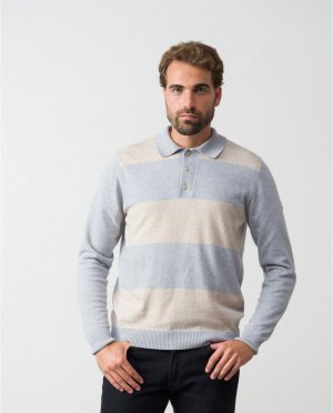 Мужской бежево-серый свитер с рубашечным воротником , мультиколор Etiem. Цвет: серый