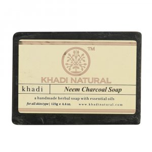 Натуральное мыло ручной работы с Нимом и Бамбуковым углём: для проблемной кожи (125 г), Neem Charcoal Soap Hand made, Khadi Natural