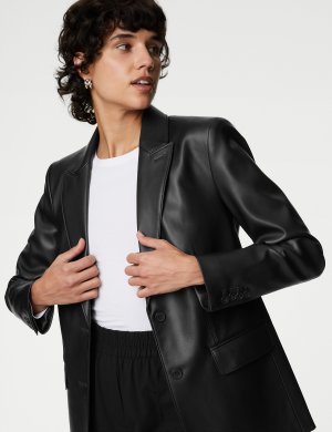 Однобортный пиджак из искусственной кожи , черный Marks & Spencer