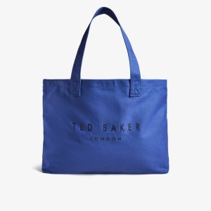 Хлопковая сумка-тоут с логотипом , темно-синий Ted Baker