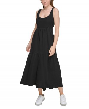 Женское многоярусное платье-майка со сборками на спине, черный Calvin Klein Jeans