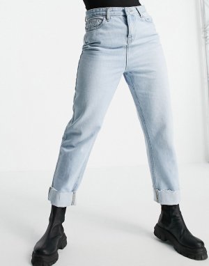 Свободные джинсы прямого кроя с глубокими отворотами выбеленного цвета -Голубой Urban Bliss