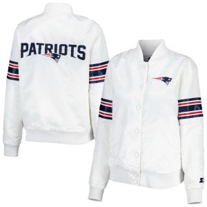 Женская стартовая белая атласная университетская куртка New England Patriots Line Up Starter