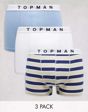 Три пары плавок в синюю, белую и темно-синюю полоску Topman