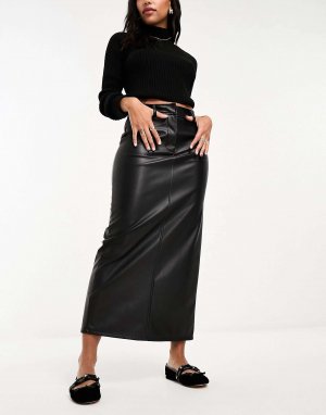 Черная юбка макси из искусственной кожи ASOS