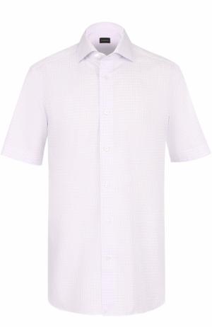 Хлопковая сорочка с короткими рукавами Ermenegildo Zegna. Цвет: фиолетовый