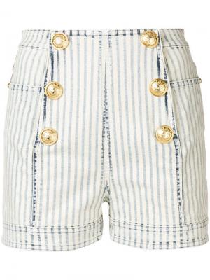 Полосатые джинсовые шорты в стиле милитари Balmain