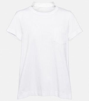 Плиссированная футболка из хлопкового джерси SACAI, белый Sacai