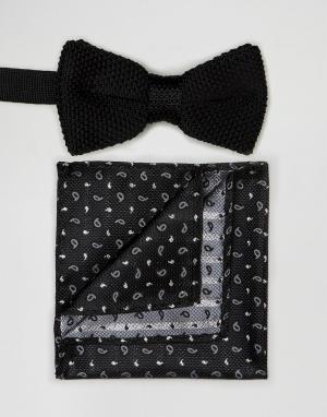 Комплект из галстука-бабочки и платка для нагрудного кармана Peter Wer Werth. Цвет: черный