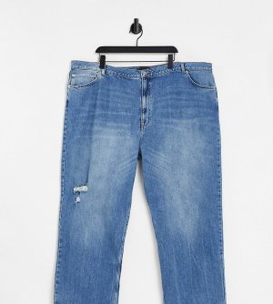 Синие выбеленные эластичные расклешенные джинсы до щиколотки с завышенной талией и рваной отделкой на бедре ASOS DESIGN Curve-Голубой Curve