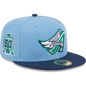 Мужская New Era Голубой/Темно-синий Los Angeles Angels Зеленый Кепка-комбинезон 59FIFTY Облегающая шляпа