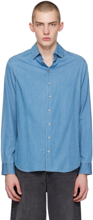 Синяя джинсовая рубашка с раздвинутым воротником Giorgio Armani