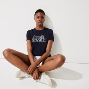 Футболки Женская футболка Lacoste. Цвет: тёмно-синий
