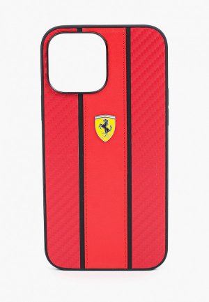 Чехол для iPhone Ferrari 13 Pro Max PU Carbon/Smooth with metal logo Hard Red. Цвет: красный