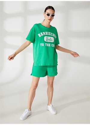 Зеленая женская футболка оверсайз с круглым вырезом Barbie