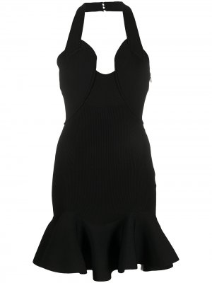 Трикотажное платье миди в рубчик с вырезом халтер Alexander McQueen. Цвет: черный