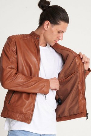 Кожаная куртка-гонщик растительного дубления , коричневый Barneys Originals