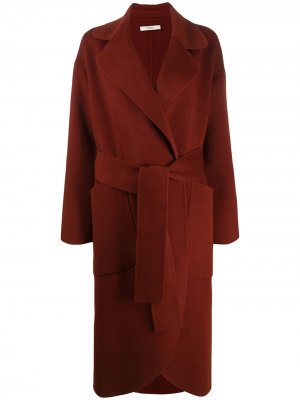 Трикотажное пальто с поясом Odeeh. Цвет: коричневый