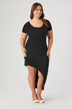 Асимметричное платье-футболка миди больших размеров , черный Forever 21