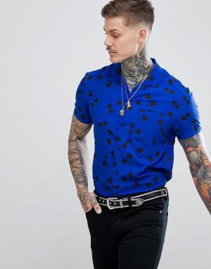 Рубашка из вискозы с короткими рукавами и отложным воротником Religion. Цвет: синий