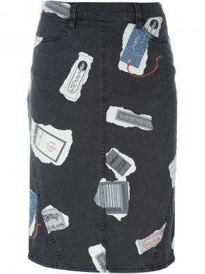 Джинсовая юбка с графическим принтом Krizia Vintage. Цвет: серый