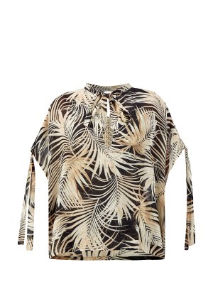 Легкая блуза из вискозы и шелка с тропическим принтом FISICO. Цвет: бежевый