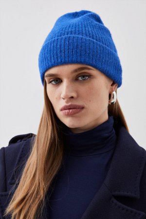 Мягкая вязаная шапка из смесовой шерсти , синий Karen Millen