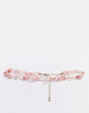 Ожерелье-чокер с бусинами -Розовый Topshop