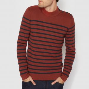 Пуловер с круглым вырезом 100% хлопка R essentiel. Цвет: кирпичный,серый в полоску