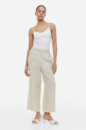 Укороченные брюки из смесового льна , светло-бежевый H&M