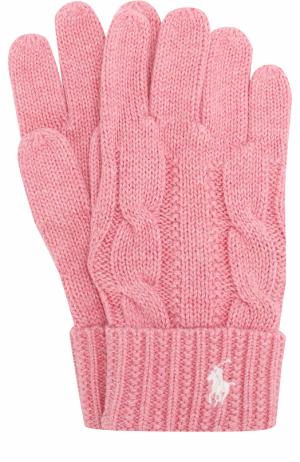 Перчатки фактурной вязки с логотипом бренда Polo Ralph Lauren. Цвет: розовый