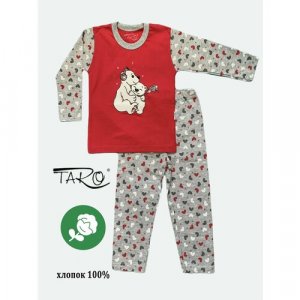 Пижама , размер 98, серый, красный Taro. Цвет: красный