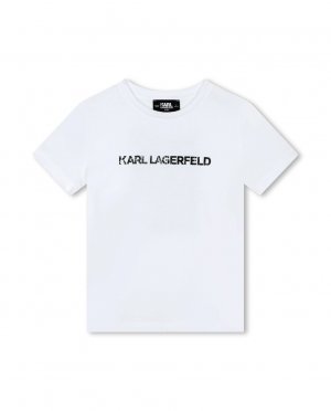 Футболка для мальчика с логотипом спереди и иллюстрацией сзади , белый Karl Lagerfeld