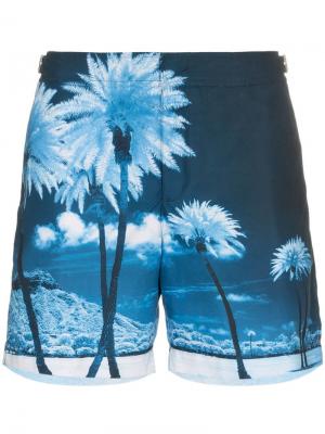 Пляжные шорты с пальмовым принтом Bulldog Orlebar Brown. Цвет: синий