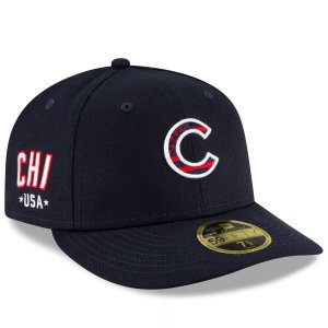Мужская низкопрофильная кепка New Era Navy Chicago Cubs 4 июля для работы на поле 59FIFTY Облегающая шляпа