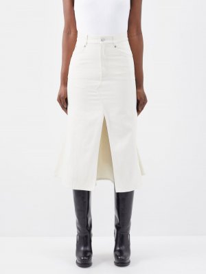 Расклешенная джинсовая юбка миди с разрезом спереди , белый Alexander McQueen