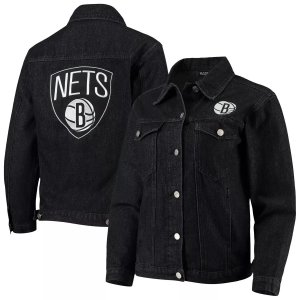 Женская черная джинсовая куртка на пуговицах с нашивкой Wild Collective Brooklyn Nets Unbranded