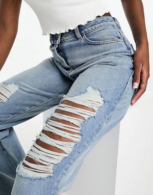 Голубые мешковатые рваные джинсы COLLUSION x014 в стиле 90-х годов