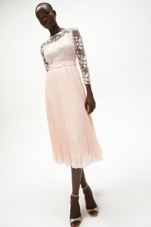 Платье миди с длинными рукавами и вышивкой, розовый Coast