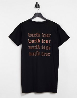 Черная oversize-футболка с текстовым принтом -Черный цвет Lasula
