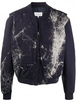 Куртка-бомбер с эффектом разбрызганной краски Maison Margiela. Цвет: синий