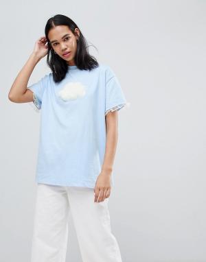 Oversize-футболка с отделкой в виде облака Lazy Oaf. Цвет: синий