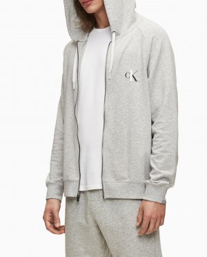 Серая мужская спортивная куртка с капюшоном , светло-серый Calvin Klein. Цвет: серый
