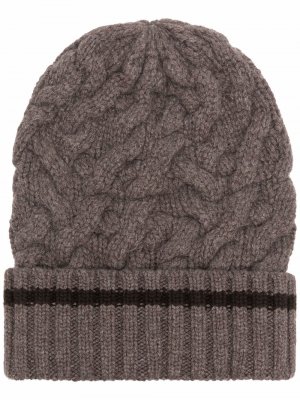 Кашемировая шапка бини крупной вязки Malo. Цвет: коричневый
