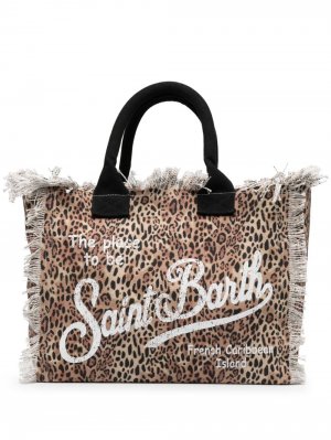 Пляжная сумка с леопардовым принтом и логотипом Mc2 Saint Barth. Цвет: нейтральные цвета