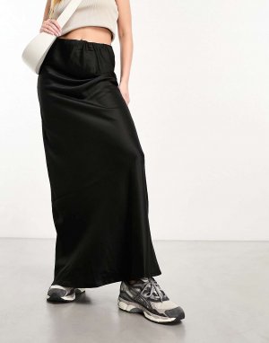 Черная атласная юбка-макси с потертостями Threadbare