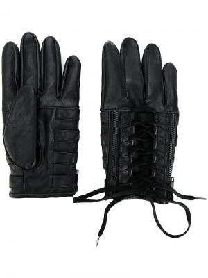 Байкерские перчатки со шнуровкой KTZ. Цвет: черный