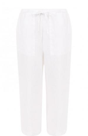 Укороченные льняные брюки с эластичным поясом 120% Lino. Цвет: белый
