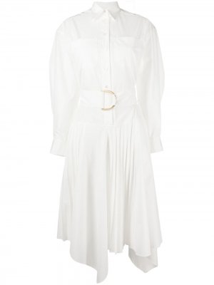 Платье-рубашка с длинными рукавами и поясом JW Anderson. Цвет: белый
