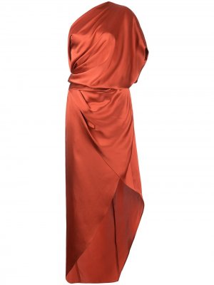 Шелковое платье миди с драпировкой Michelle Mason. Цвет: оранжевый